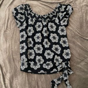 INC Loose Floral Black and White Top